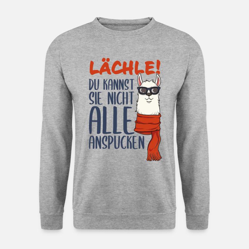 Alpaka - Lächle! du kannst sie nicht alle töten - Unisex Pullover - Weißgrau meliert