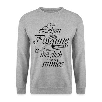 Posaune Trompete Blechblasinstrument witzig Spruch - Unisex Pullover - Weißgrau meliert - Vorne - Alina (178cm) & Michal (187cm)