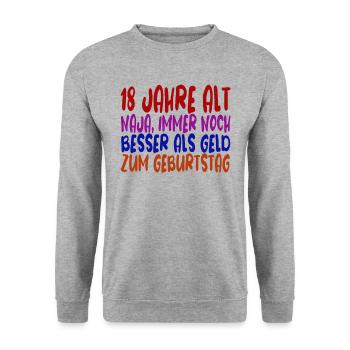 18 Jahre 18 Geburtstag Geschenk - Unisex Pullover - Weißgrau meliert - Vorne - Alina (178cm) & Michal (187cm)