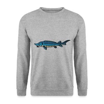 Stör Angler Anglergeschenke Geschenk Angler Papa - Unisex Pullover - Weißgrau meliert - Vorne - Alina (178cm) & Michal (187cm)