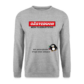 70. Geburtstag - Unisex Pullover - Weißgrau meliert - Vorne - Alina (178cm) & Michal (187cm)