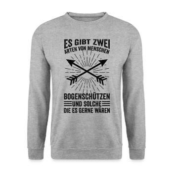 Bogenschießen Langbogen Bogenschützen Geschenkidee - Unisex Pullover - Weißgrau meliert - Vorne - Alina (178cm) & Michal (187cm)