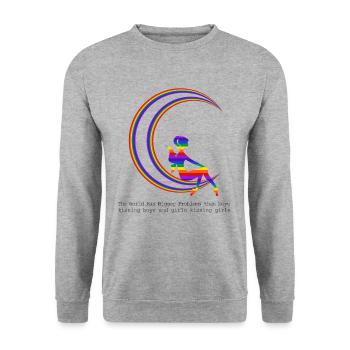 LGBT Girl Halbmond Gay Pride Design Bunt für CSD - Unisex Pullover - Weißgrau meliert - Vorne - Alina (178cm) & Michal (187cm)