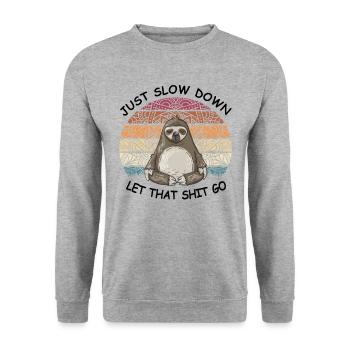 Yoga Faultier Spruch Mandala Buddha Geschenk Idee - Unisex Pullover - Weißgrau meliert - Vorne - Alina (178cm) & Michal (187cm)
