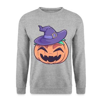Kürbis Hexe Halloween Monster - Unisex Pullover - Weißgrau meliert - Vorne - Alina (178cm) & Michal (187cm)