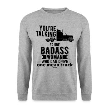 LKW Fahrer Frau Spedition Logistik - Unisex Pullover - Weißgrau meliert - Vorne - Alina (178cm) & Michal (187cm)