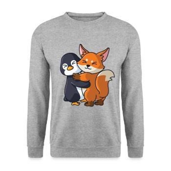 Pinguin Fuchs Liebe niedliche Tiere knuddeln - Unisex Pullover - Weißgrau meliert - Vorne - Alina (178cm) & Michal (187cm)