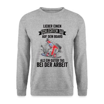 Snowboard Wintersport Snowboarder Lustige Sprüche - Unisex Pullover - Weißgrau meliert - Vorne - Alina (178cm) & Michal (187cm)