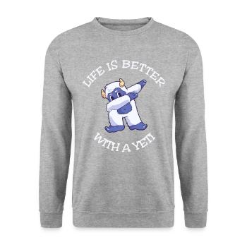 La vie est meilleure avec un tampon de Yeti - Sweat-shirt Unisexe - gris chiné - Devant - Alina (178cm) & Michal (187cm)
