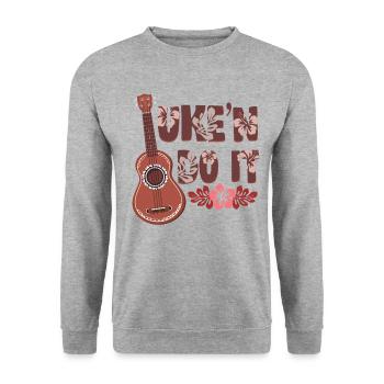 Uke 'n Do It Ukulele Player musicien hawaïen - Sweat-shirt Unisexe - gris chiné - Devant - Alina (178cm) & Michal (187cm)