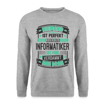 Perfekter Informatiker Spruch Computer Nerd PC Ges - Unisex Pullover - Weißgrau meliert - Vorne - Alina (178cm) & Michal (187cm)