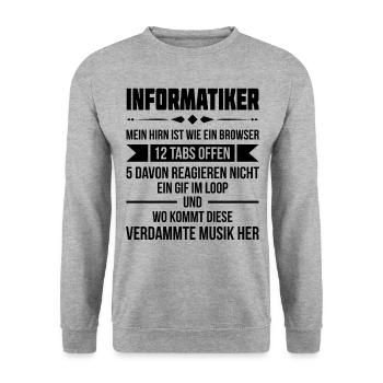 Informatiker Mein Hirn ist wie ein Browser Informa - Unisex Pullover - Weißgrau meliert - Vorne - Alina (178cm) & Michal (187cm)