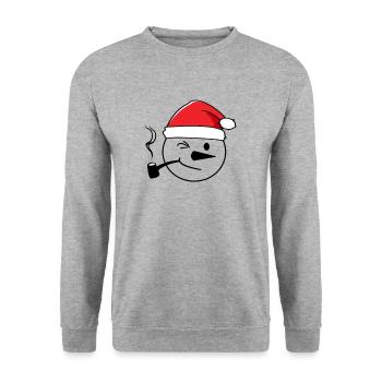 Jeezy Snowman Pfeife rauchen Meme Weihnachtsmütze - Unisex Pullover - Weißgrau meliert - Vorne - Alina (178cm) & Michal (187cm)