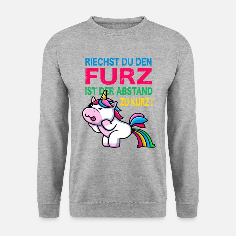 Buntes pupsen Einhorn Furz furzen Meme Geschenk - Unisex Pullover - Weißgrau meliert