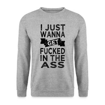 Sex Spruch Anal Porno Swinger - Unisex Pullover - Weißgrau meliert - Vorne - Alina (178cm) & Michal (187cm)
