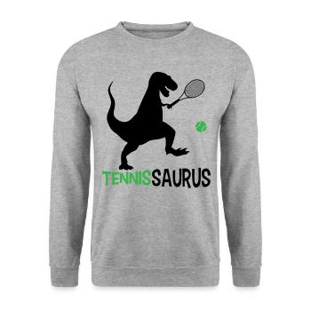 Tennissaurus tennis dinosaure joueur de tennis Tenn - Sweat-shirt Unisexe - gris chiné - Devant - Alina (178cm) & Michal (187cm)