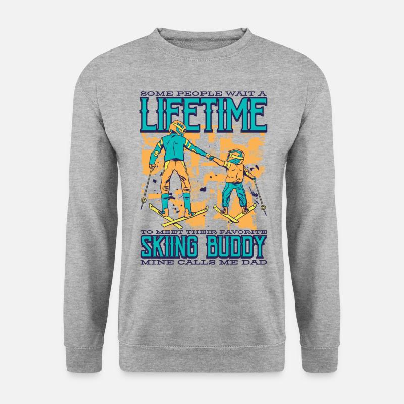Ski Dad Skiing Winter Skier Herren Geschenk Papa - Unisex Pullover - Weißgrau meliert