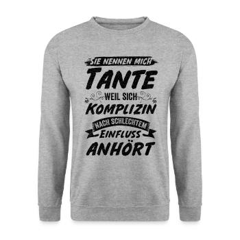 Tante Patentante Patin Lieblingstante Geschenk - Unisex Pullover - Weißgrau meliert - Vorne - Alina (178cm) & Michal (187cm)