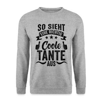 Coole Tante Patin Patentante Lieblingstante Gesche - Unisex Pullover - Weißgrau meliert - Vorne - Alina (178cm) & Michal (187cm)