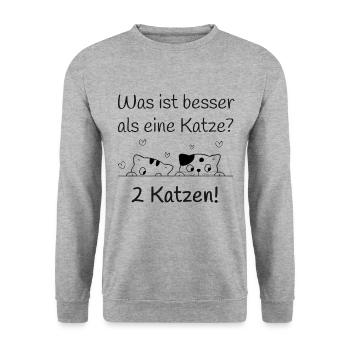 Katze Haustier - Unisex Pullover - Weißgrau meliert - Vorne - Alina (178cm) & Michal (187cm)
