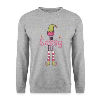 Cheeky Elf Costume Elf Family Gift - Unisex Sweatshirt - salt & pepper - Front - Alina (178cm) & Michal (187cm)
