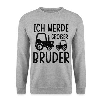Traktor Ich Werde Großer Bruder Trecker Babyparty - Unisex Pullover - Weißgrau meliert - Vorne - Alina (178cm) & Michal (187cm)