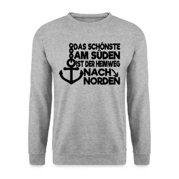 Norddeutsche Sprüche Nordsee Geschenk - Unisex Pullover - Weißgrau meliert - Vorne - Alina (178cm) & Michal (187cm)