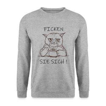 Ficken Sie Sich - Fuck You - Lustiges Katzen - Unisex Pullover - Weißgrau meliert - Vorne - Alina (178cm) & Michal (187cm)