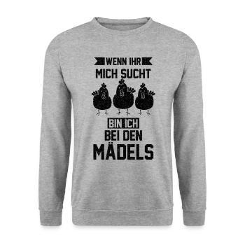 Hühner Hühnerstall Landwirt Bauernhof Lustige Sprü - Unisex Pullover - Weißgrau meliert - Vorne - Alina (178cm) & Michal (187cm)