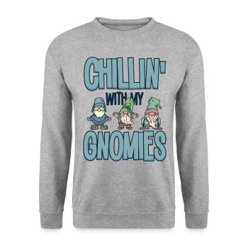 Chillin mit meinen Zwergen Gärtnern Zwergengärtner - Unisex Pullover - Weißgrau meliert - Vorne - Alina (178cm) & Michal (187cm)
