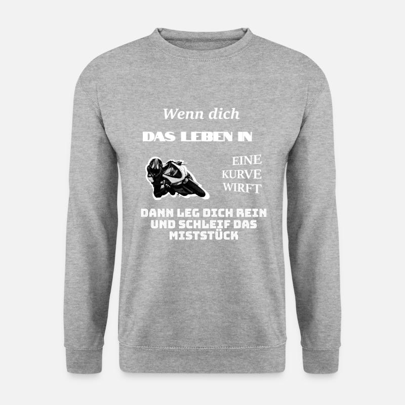 Wenn Dich Das Leben In Eine Kurve Wirft Motorrad - Unisex Pullover - Weißgrau meliert