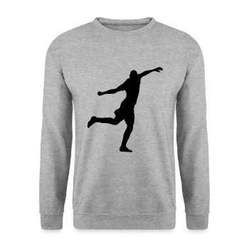 Guirassy Tor Fail Lustig Meme Fußball Geschenk - Unisex Pullover - Weißgrau meliert - Vorne - Alina (178cm) & Michal (187cm)