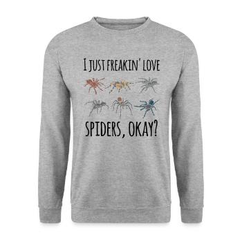 Spinnen Liebe Spruch Spinne Züchter Zucht - Unisex Pullover - Weißgrau meliert - Vorne - Alina (178cm) & Michal (187cm)