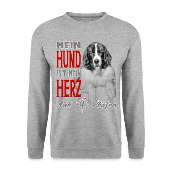 Mein Hund ist ein Landseer - Unisex Pullover - Weißgrau meliert - Vorne - Alina (178cm) & Michal (187cm)