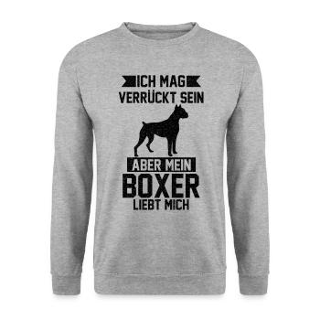 Deutscher Boxer Boxerhalter Hund Lustige Sprüche - Unisex Pullover - Weißgrau meliert - Vorne - Alina (178cm) & Michal (187cm)