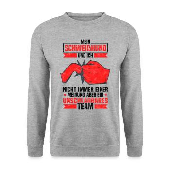 Mein Hannoverscher Schweißhund und Ich Spruch - Unisex Pullover - Weißgrau meliert - Vorne - Alina (178cm) & Michal (187cm)