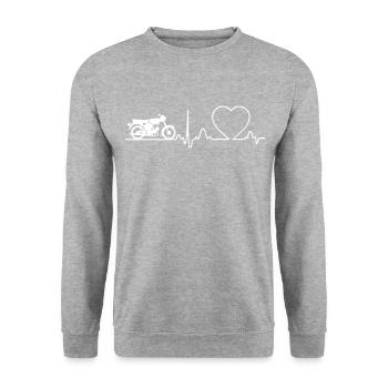Moped Zweitakt Simson S51 Design - Unisex Pullover - Weißgrau meliert - Vorne - Alina (178cm) & Michal (187cm)
