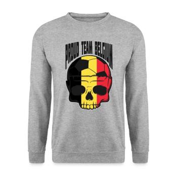 Fußball Fußballmannschaft Belgien Fußballspiel - Unisex Pullover - Weißgrau meliert - Vorne - Alina (178cm) & Michal (187cm)