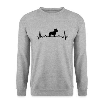 Zwergschnauzer Herzschlag Familienhund Geschenk - Unisex Pullover - Weißgrau meliert - Vorne - Alina (178cm) & Michal (187cm)