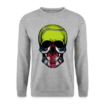 Tennis Skull British Flag Gift for Tennis Fans - Sweat-shirt Unisexe - gris chiné - Devant - Alina (178cm) & Michal (187cm)