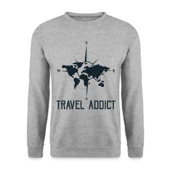 Weltreise-Süchtige Reisende Reisende Thematisch - Unisex Pullover - Weißgrau meliert - Vorne - Alina (178cm) & Michal (187cm)