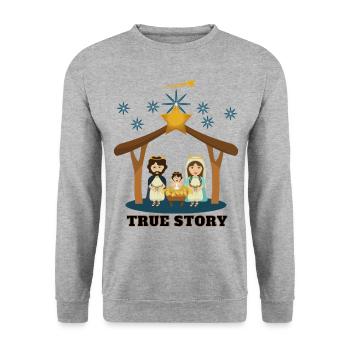 Histoire vraie Joseph Maria Jesus Christmas Night - Sweat-shirt Unisexe - gris chiné - Devant - Alina (178cm) & Michal (187cm)
