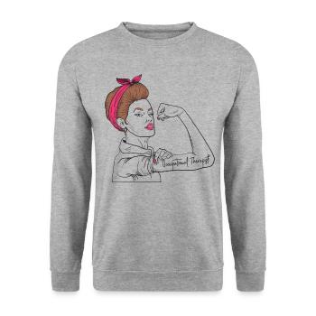 Ergotherapeut Rosie The Riveter - Unisex Pullover - Weißgrau meliert - Vorne - Alina (178cm) & Michal (187cm)