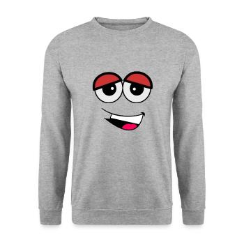Verpeiltes Lächeln Lachendes Gesicht Große Freude - Unisex Pullover - Weißgrau meliert - Vorne - Alina (178cm) & Michal (187cm)