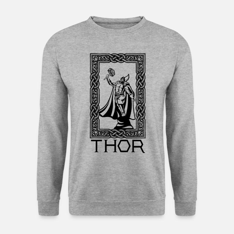 Thor und Mjolnir Wikinger Nordische Cosmologie - Unisex Pullover - Weißgrau meliert
