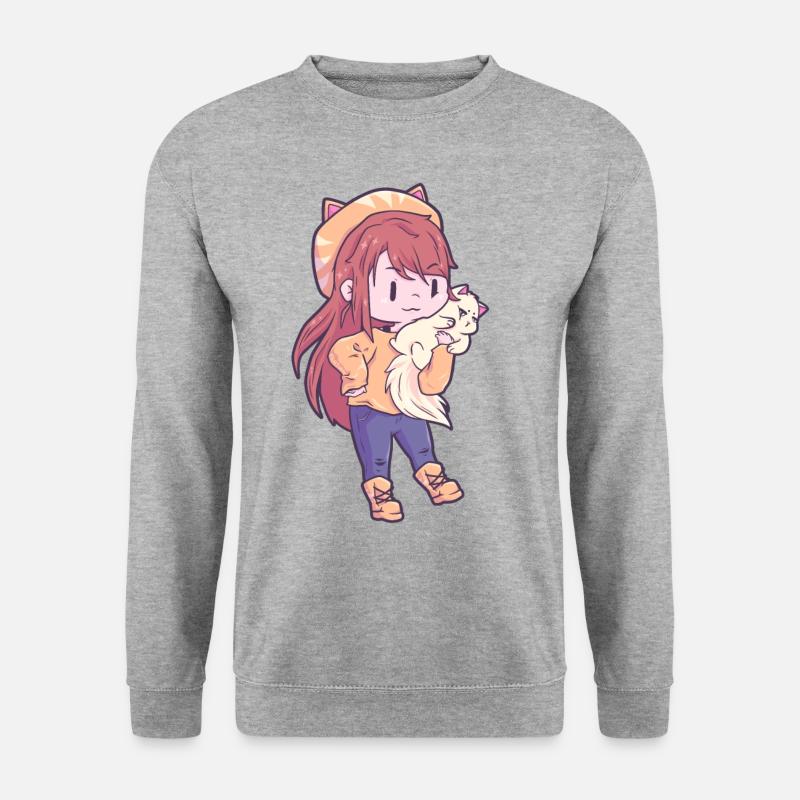 Mädchen Katze Katzenliebhaber - Unisex Pullover - Weißgrau meliert