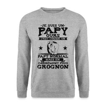 Papy Ours Cadeau pour Grand-Père - Sweat-shirt Unisexe - gris chiné - Devant - Alina (178cm) & Michal (187cm)