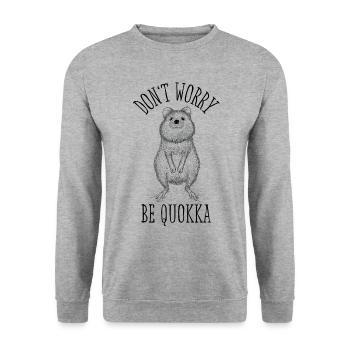 Don't worry be Quokka Geschenk - Unisex Pullover - Weißgrau meliert - Vorne - Alina (178cm) & Michal (187cm)