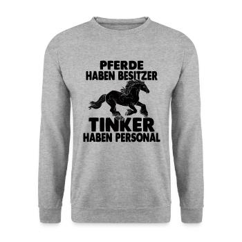 Tinker Reiten Reitstall Pferd Reitsport Reitverein - Unisex Pullover - Weißgrau meliert - Vorne - Alina (178cm) & Michal (187cm)