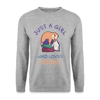 Just A Girl Who Loves Books Faultier - Unisex Pullover - Weißgrau meliert - Vorne - Alina (178cm) & Michal (187cm)